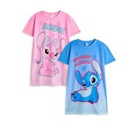 Disney Angel & Stitch Ensemble Pyjama Chemise de Nuit pour Filles Pack de 2 | T-Shirt de Nuit à Manches Longues et Bas de Pyjama à imprimé Graphique de Personnages pour Enfants (Bleu et Rose)