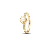 Disney Ariel 14k Gold-Plated Ring with Treated White Freshwater Cultured Pearl and Aurora Borealis Clear Cubic Zirconia
