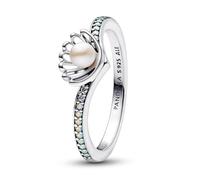 Disney Ariel Sterling Silver Ring with Treated White Freshwater Cultured Pearl and Aurora Borealis Clear Cubic Zirconia