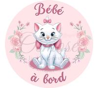 Disney - Autocollant Bébé à Bord - Marie (Les Aristochats) - Vinyle - Rose - À carreau - Rectangulaire - Étanche - Outdoor - Sticker
