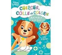 Disney Baby - Cherche, colle et colorie - Animaux tout doux - Livre de coloriage avec stickers - Dès 3 ans