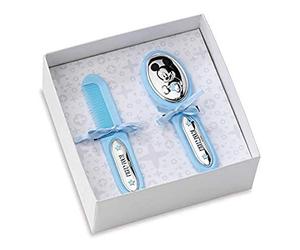 Disney Baby Prima Infanzia - Set Box Cadeau avec Brosse Cheveux et Peigne Indispensable parmi les Accessoires Bébé avec Finition Mickey Mouse en Argent