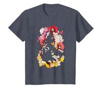 Disney Beauty and the Beast Belle Flower Silhouette T-Shirt, Enfant, Bleu Chiné, 4 ans