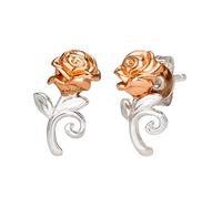 Disney Beauty and the Beast, Sterling Silver Two Tone Rose Stud Earrings