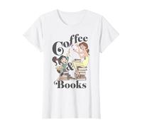 Disney Belle & Vanellope Coffee And Books T-Shirt, Femme, Blanc, XS