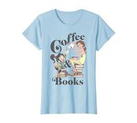 Disney Belle & Vanellope Coffee And Books T-Shirt, Femme, Bleu Céleste, M