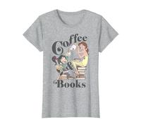 Disney Belle & Vanellope Coffee And Books T-Shirt, Femme, Gris Chiné, XS