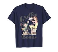 Disney Belle & Vanellope Coffee And Books T-Shirt, Homme, Bleu Marine, L