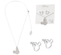 Disney Bijoux Enfants Fille, Parure, Bracelet, Boucle d'Oreille, Collier d'Amitié Stitch (Argenté Mickey)