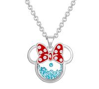 Disney Birthstone Women and Girls Jewelry Minnie Mouse Silver Plated March Aquamarine Light Blue Swarovski Cubic Zirconia Shaker Pendant Necklace, 18+2" Extender Mickey's 90th Birthday Anniversary