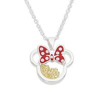 Disney Birthstone Women and Girls Jewelry Minnie Mouse Silver Plated Shaker Pendant Necklace, 18+2" Extender Mickey's 90th Birthday Anniversary