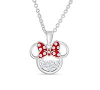 Disney Birthstone Women and Girls Jewelry Minnie Mouse Silver Plated Shaker Pendant Necklace, 18+2" Extender Mickey's 90th Birthday Anniversary