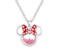 Disney Birthstone Women and Girls Jewelry Minnie Mouse Silver Plated Shaker Pendant Necklace, 18+2" Extender Mickey's 90th Birthday Anniversary