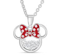 Disney Birthstone Women and Girls Jewelry Minnie Mouse Silver Plated Shaker Pendant Necklace, 18+2" Extender Mickey's 90th Birthday Anniversary