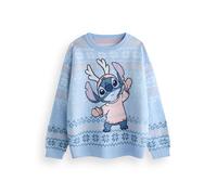 Disney Lilo & Stitch Pull de Noël pour Femme en Bleu | Pull tricoté Graphique Chaud pour Adultes | Haut en Tricot à Manches Longues des fêtes festives | Pull Amusant en Tricot, Cadeau de Marchandise