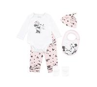 Disney Body Mickey et Minnie Mouse avec bonnet et bavette pour bébé fille Ensemble de 5 pièces pour bébés Rose et blanc 12-18 mois