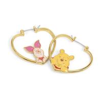 Disney Créoles en argent sterling Winnie l'ourson & Porcinet – Dorées en forme de cœur