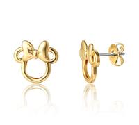 Disney Boucles d'oreilles Minnie Mouse pour femme sous licence officielle, plaqué or 18 carats, boucles d'oreilles Minnie Mouse en laiton, sans pierre précieuse, Laiton, Pas de gemme