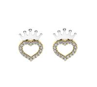 Disney Boucles d'Oreilles Princesse en Argent pour Femme, Couronne en Or Jaune, Ornées de Zircones