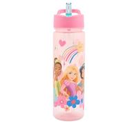 Disney Bouteille d'eau Princesse pour enfants avec paille - 600 ml sans BPA - Bouteille d'eau princesse avec poignée de transport - Bouteille d'eau d'école avec paille amovible