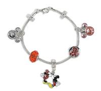 Disney Bracelet Mickey et Minnie pour filles avec breloque en cristal plaqué rhodium