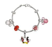 Disney Bracelet Mickey et Minnie pour filles avec breloque en cristal plaqué rhodium