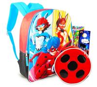 Disney Bundle The Miraculous Ladybug Ensemble sac à dos ~ 3 pièces fournitures scolaires avec sac d'école Miraculous Ladybug de 38,1 cm pour filles, enfants, autocollants Miraculous Ladybug, et plus encore, Multicolore
