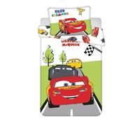 Disney Cars « Champion » Parure de lit bébé | Housse de couette 100 × 135 cm + taie d'oreiller 40 × 60 cm - 100 % coton | Licence officielle Disney Flash McQueen | Lit bébé / enfant