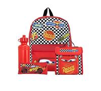 Disney Cars Ensemble de Sac à Dos 4 pièces | Lightning McQueen Sac à Dos Trousse Bouteille d'eau et Sac à déjeuner | Sacs à Dos pour Enfants pour l'école et Les Aventures