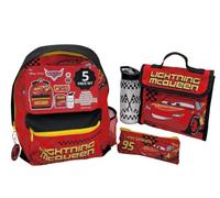 Disney Cars Flash McQueen Ensemble sac à dos et sac à déjeuner pour garçon - 5 pièces - Sac à dos, boîte à déjeuner isotherme, trousse à crayons, bouteille d'eau et porte-clés - Sac Cars Pixar