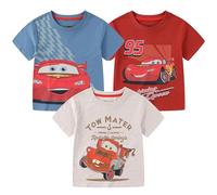Disney Cars Flash McQueen Lot de 3 t-shirts pour garçons pour tout-petits et grands enfants - Bleu/rouge/gris, Bleu/rouge/gris, 3 ans
