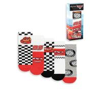 Disney Cars Flash McQueen Lot de 5 paires de chaussettes mollet pour garçon, rouges, noires, blanches et grises | À porter au quotidien avec rayures et motif à carreaux | Chaussettes enfant