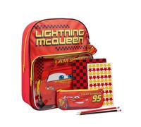 Disney Cars Lightning McQueen Sac à dos pour garçons - Sac d'école pour enfants avec ensemble de papeterie, trousse à crayons, carnet, autocollants et crayons, sac à dos de voiture, sac d'école de
