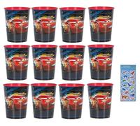 Disney Cars Lot de 12 gobelets réutilisables en plastique et 30 sacs en cellophane transparent avec attaches torsadées