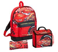 Disney Cars Sac à dos + sac à déjeuner + trousse à crayons 3 pièces Flash McQueen, Rouge, Sac à dos