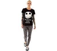 Disney Pyjama pour Femme L'Étrange Noël de Monsieur Jack Skellington | T-Shirt Noir pour Adultes et Taille élastique, Noir, L