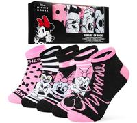 Disney Chaussettes Basse Femme, Doux et Respirant Coton Socquettes - Paquet de 5 (Rose/Noir Minnie)