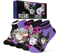 Disney Chaussettes Basse Femme, Doux et Respirant Coton Socquettes - Paquet de 5 (Multi Méchants)