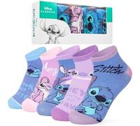 Disney Chaussettes Basse Fille, Doux Respirant Socquettes - Paquet de 5 (Rose/Bleu Stitch, 30-35 EU)