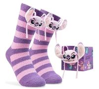 Disney Chaussettes Chaussons Femme, Antidérapantes - Idée Cadeau Femme Noël (Violet Angel)
