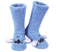Disney Chaussettes Chaussons Femme Chaussettes Fourrées Antidérapantes Fantaisie Idée Cadeau Stitch Femme Fille Ado (Bleu Pilou Stitch)