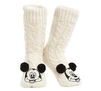Disney Chaussettes Antidérapantes Femme, Chaussettes Chaussons Fantaisie, Cadeau Femme Fille Ado Stitch Mickey Minnie (Beige Mickey)