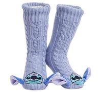 Disney Chaussettes Antidérapantes Femme, Chaussettes Chaussons Fantaisie, Cadeau Femme Fille Ado Stitch Mickey Minnie (Bleu Lavande Stitch)