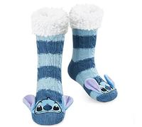 Disney Chaussettes Antidérapantes Femme, Chaussettes Chaussons Fantaisie, Cadeau Femme Fille Ado Stitch Mickey Minnie (Bleu Stitch)