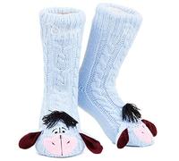 Disney Chaussettes Antidérapantes Femme, Chaussettes Chaussons Fantaisie, Cadeau Femme Fille Ado Stitch Mickey Minnie (Bleu Bourriquet)