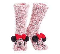 Disney Chaussettes Antidérapantes Femme, Chaussettes Chaussons Fantaisie, Cadeau Femme Fille Ado Stitch Mickey Minnie (Rouge Chiné Minnie)