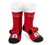 Disney Chaussettes Antidérapantes Femme, Chaussettes Chaussons Fantaisie, Cadeau Femme Fille Ado Stitch Mickey Minnie (Rouge Minnie)