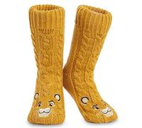 Disney Chaussettes Antidérapantes Femme Chaussettes Chaussons Femme Fourrées Fantaisie Idée Cadeau Femme Fille Ado (Jaune Roi Lion)