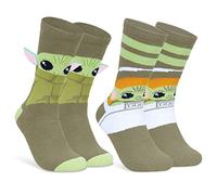 Disney Chaussettes Femme Pilou, 2 Paires Chaussettes Antidérapantes Femme Stitch Mickey Minnie Baby Yoda (Vert Mandalorian)