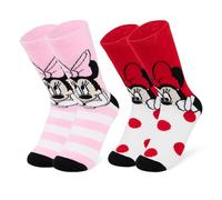 Disney Chaussettes Femme Pilou, 2 Paires Chaussettes Antidérapantes Femme Stitch Mickey Minnie Baby Yoda (Rouge/Rose Minnie)